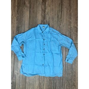 Magaschoni Blue 100%‎ Linen Button Up Long Sleeve Shirt Womens Size M/M